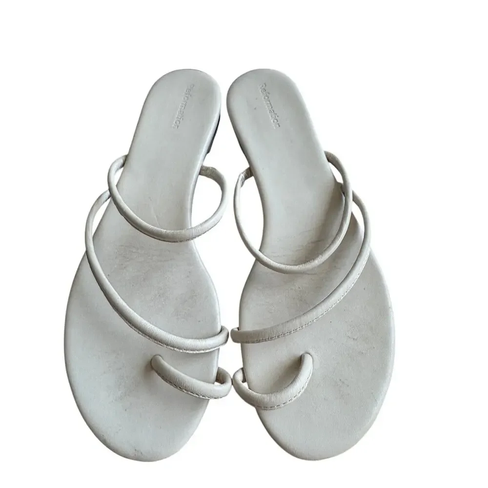 Reformation Ludo Toe Ring White Strappy Flat Sandal